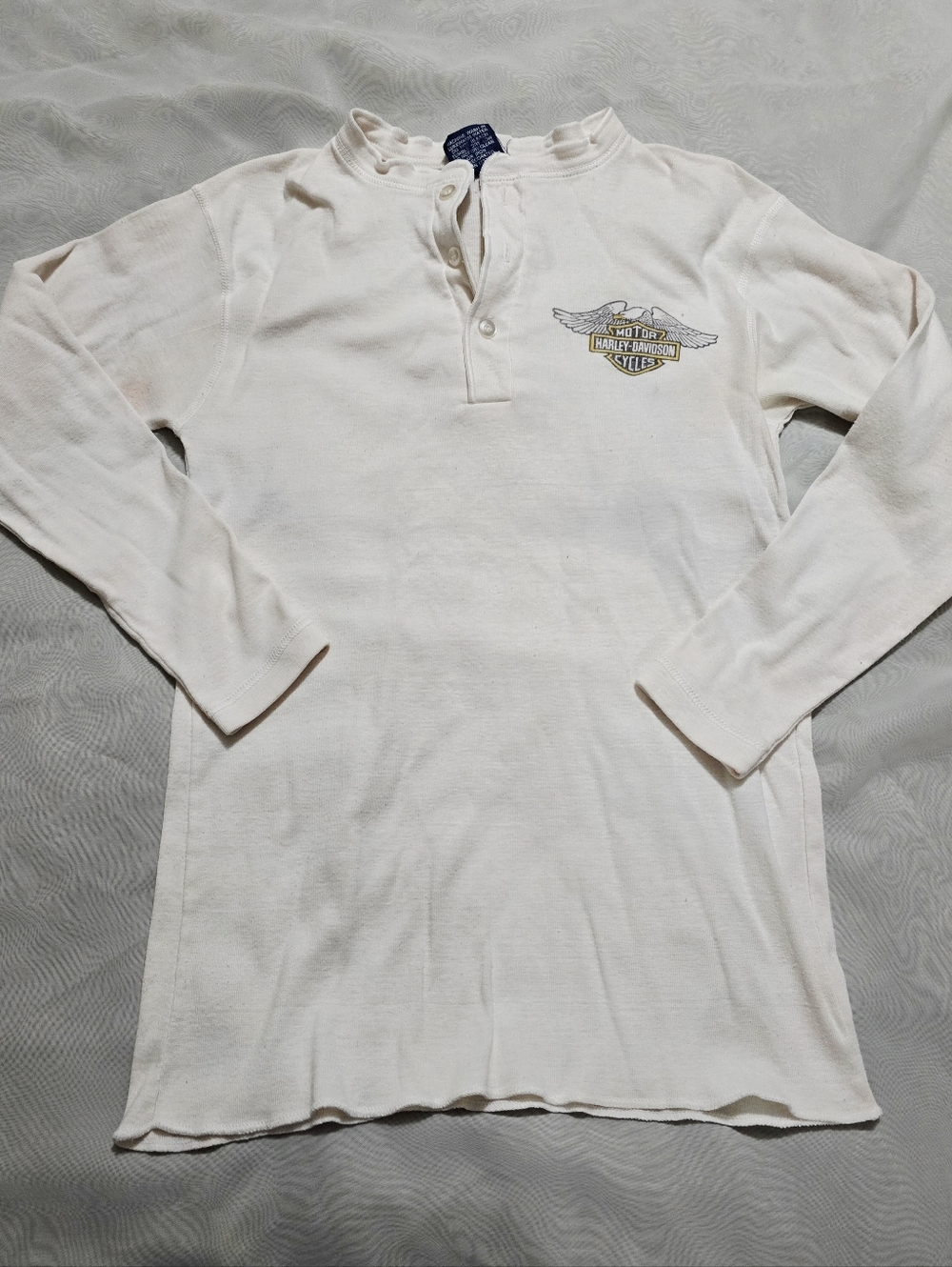 Harley-Davidson Vintage 1980s Long Sleeve Henley Button Down T-Shirt White Eagle